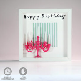 Geschenk- Rahmen zum Geburtstag mit pinkem Kerzenhalter.