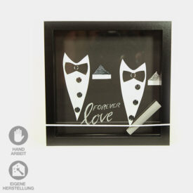 Handgefertigter Rahmen für ein Geld-Geschenk für die Hochzeit zweier liebender Männer.