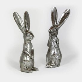 Osterdeko und Oster-Traditionen 4 zwei süße, silberne, stehende Osterhasen