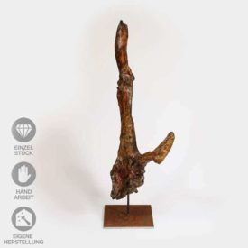 Geölte, lackierte Holz-Skulptur "Abzweigung" mit Eisen-Pin