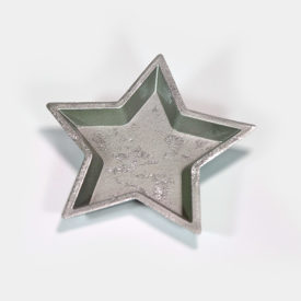 Dekorative, silberne Holz-Schale in Stern-Form