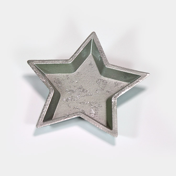 Dekorative, silberne Holz-Schale in Stern-Form