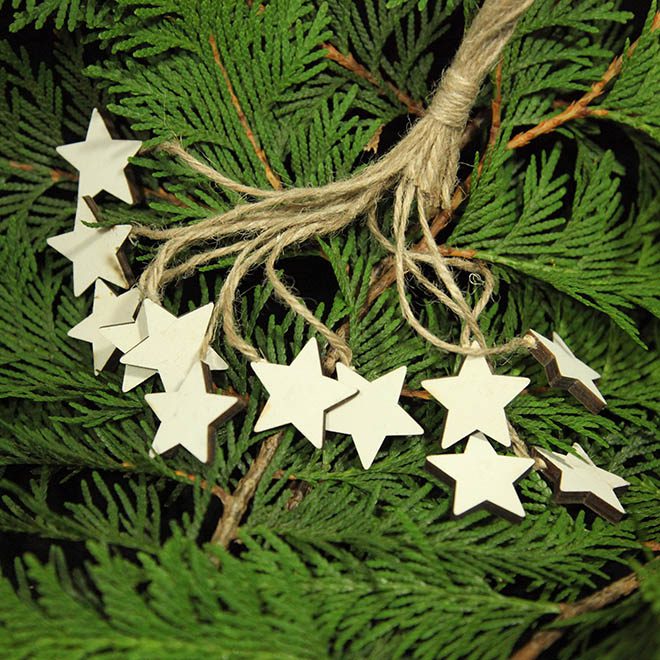Weihnachtbaum-Anhänger weiße Sterne-Set aus Holz