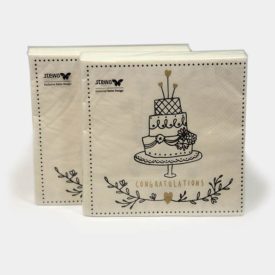 weiße Papier-Servietten mit Hochzeits-Torte