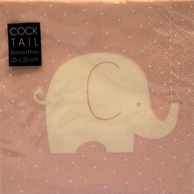rosa Cocktail-Servietten mit weißem Elefant-Motiv