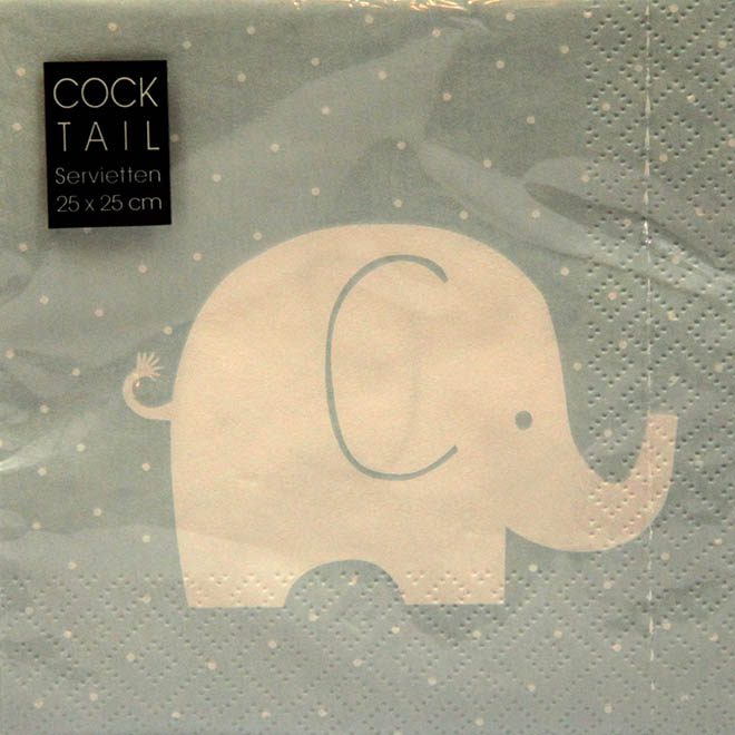hellblaue Cocktail-Servietten mit weißem Elefant-Motiv