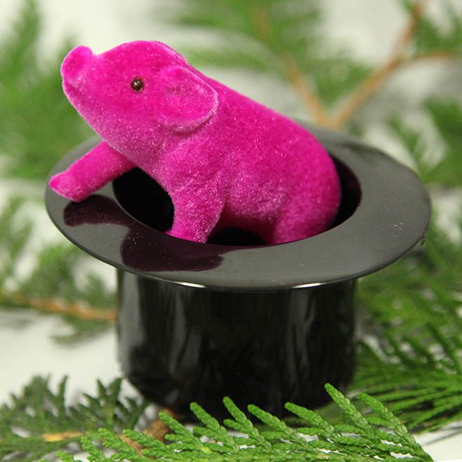Schwarzer Zylinder mit pinkem Schwein für Silvester