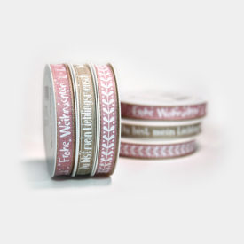 Wunderschönes Stoff-Geschenkband Symbol Mistelzweig oder Text "Lieblingsmensch" oder Text "Frohe Weihnachten"Beispielsweise " Frohe Weihnachten" oder "Du bist mein Lieblingsmensch".