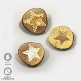 drei handbemalte Astscheiben mit Sternen silber-gold