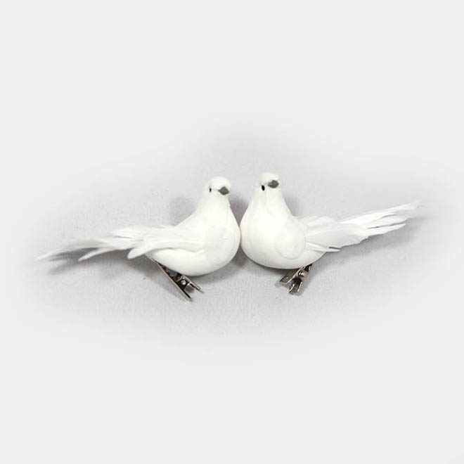 Zwei, weiße Feder-Taube mit Clip
