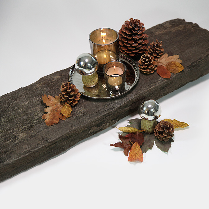 Herbstdeko-Set "Windlichter mit Zapfen und Pilzen" – Bild 2