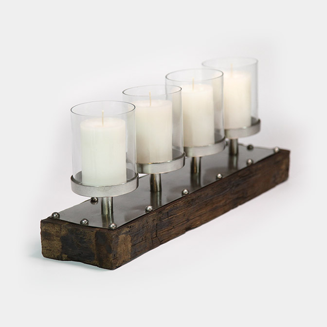 Kerzenhalter/Kerzenständer aus Holz mit 4 Gläser rund 