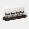 Massiver Holz-Kerzenständer mit Metall und Glas-Zylindern für vier Kerzen. Das ganze wurde dekoriert mit echten Kaffee-Bohnen.