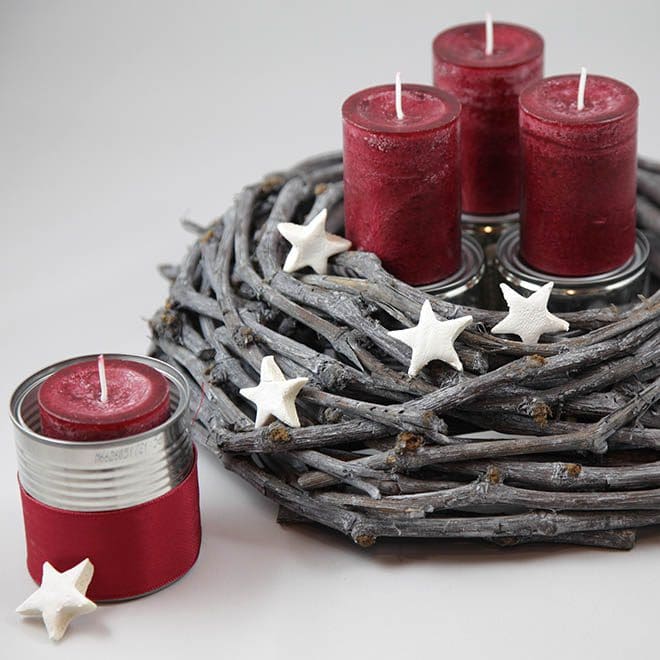 Deko-Set Adventskranz rote Kerzen, Dosen, Sterne