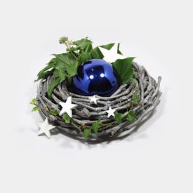 Der Adventskranz 11 Deko-Set Weihnachtsgesteck blaue Kugel, Sterne, Efeu