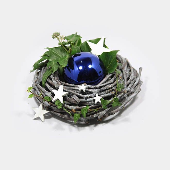 Deko-Set Weihnachtsgesteck blaue Kugel, Sterne, Efeu