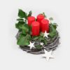 Adventskranz grau mit roten Kerzen, Sternen und Efeu