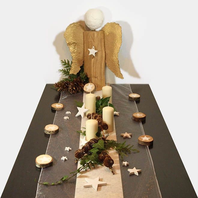 Tischdeko-Set Weihnachten "Engel-Skulptur" 3 Tischdeko-Set Weihnachten mit Engels-Skulptur als festliche Festtafel
