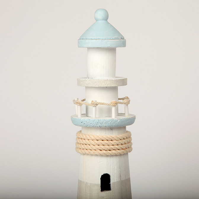 Deko-Tablett mit Leuchtturm "Eine Prise Meer" 5 Leuchtturm in weiß, beige und hellblau