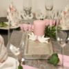 Hochzeits-Tischdekoration Set "Magnolie" 7 Deko-Set Hochzeitstafel Magnolie silbernes Tablett, rosa Kerze, weiße Tauben